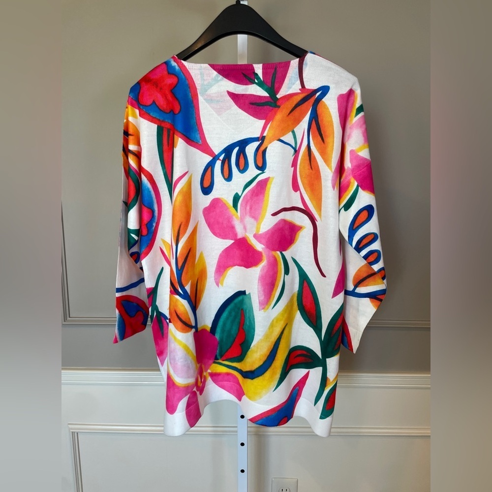 Ali Miles NWT Sweater Medium Lightweight Bold Floral Colorful Abstract Spring - Picture 4 of 5